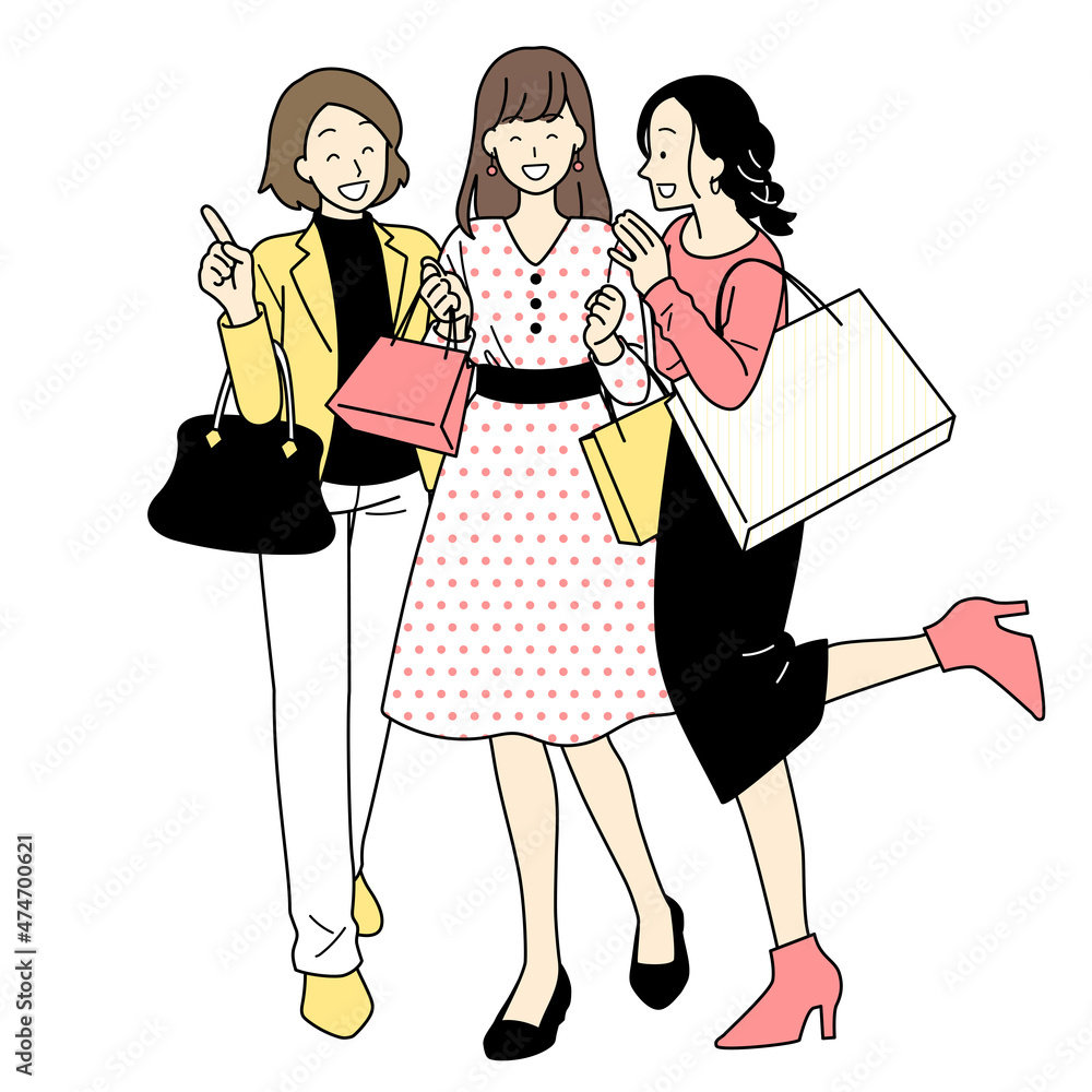 Illustrations of women shopping, whole body. Illustrations of women shopping, whole body.