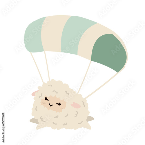 Cute sheep jumping with parachute for baby