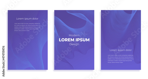 Fluid poster cover with modern veri peri color of the year 2022. Violet and purple abstract geometrical template with blend shapes.