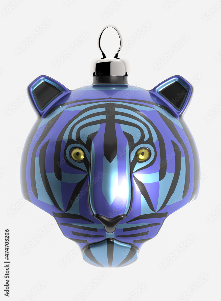Fototapeta premium Christmas tiger ball isolated 3d render illustration