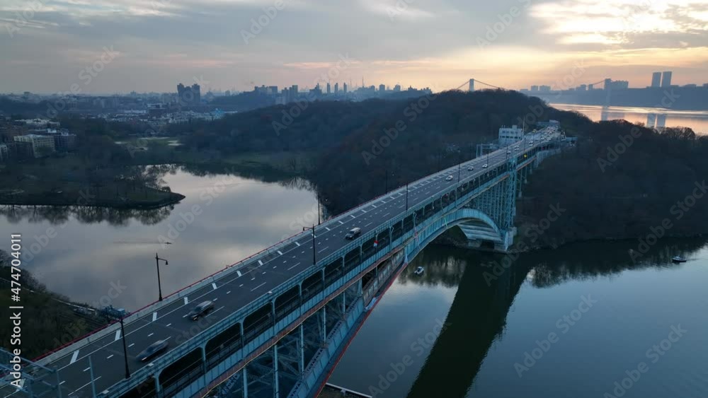 flying alongside Henry Hudson Bridge towards Manhattan flying alongside Henry Hudson Bridge towards Manhattan