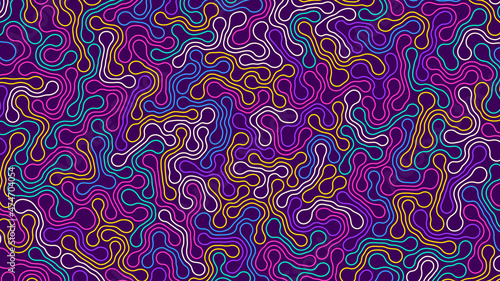 Abstract background with colorful chaotic elastic bands. Veсtor background