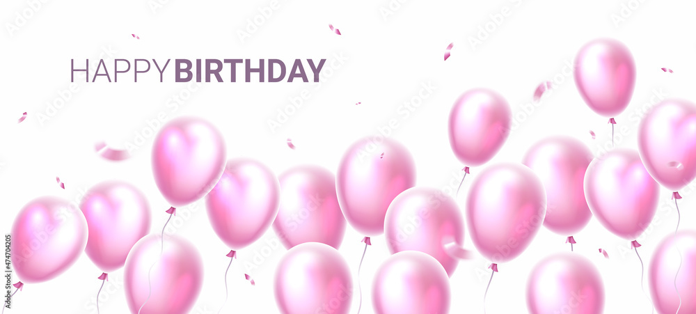 Vector happy birthday illustration with heap of realistic pink color ...