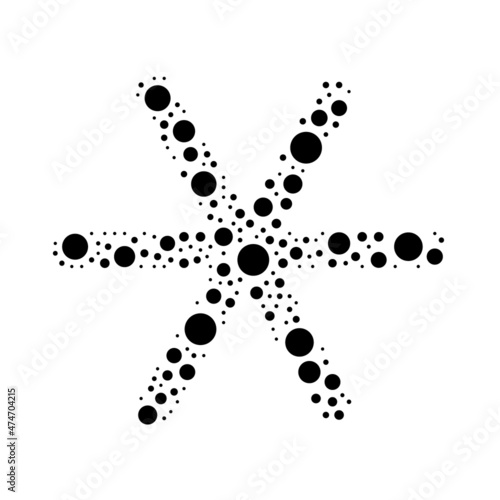 Fototapeta Naklejka Na Ścianę i Meble -  A large astrological sextile symbol in the center made in pointillism style. The center symbol is filled with black circles of various sizes. Vector illustration on white background