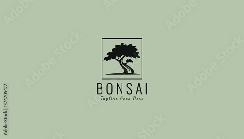 Vintage Bonsai Tree Logo Design Inspiration. Vector illustration of aesthetic bonsai and potted plants. Bonsai tree from chinese and japanese culture brand identity for Hotel retro brand logo.