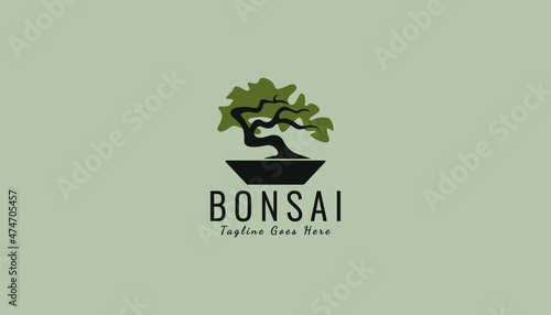 Vintage Bonsai Tree Logo Design Inspiration. Vector illustration of aesthetic bonsai and potted plants. Bonsai tree from chinese and japanese culture brand identity for Hotel retro brand logo. photo