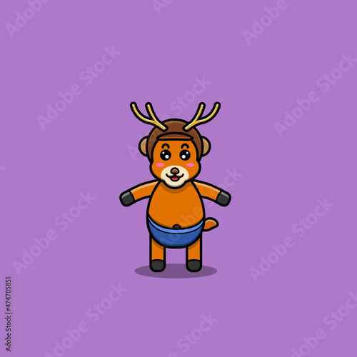 Cute Baby Deer Character Wearing Helmet. Character  Mascot  Icon  and Cute Design.