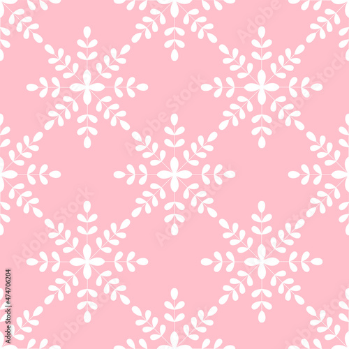 Pink snowflakes, vector seamless pattern, Winter background