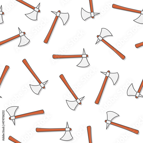 Stone Axe Seamless Pattern On A White Background. Beautiful Axe Icon Vector Illustration