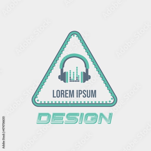Logo design template, with a headset and a triangular box suitable for a music company logo