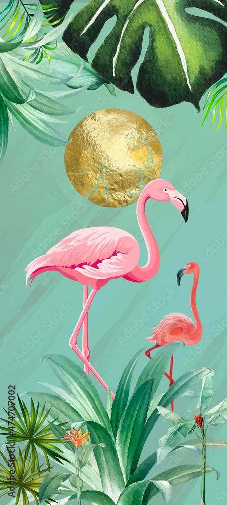 purple swan with green leaf wallpaper Stock Illustration | Adobe Stock