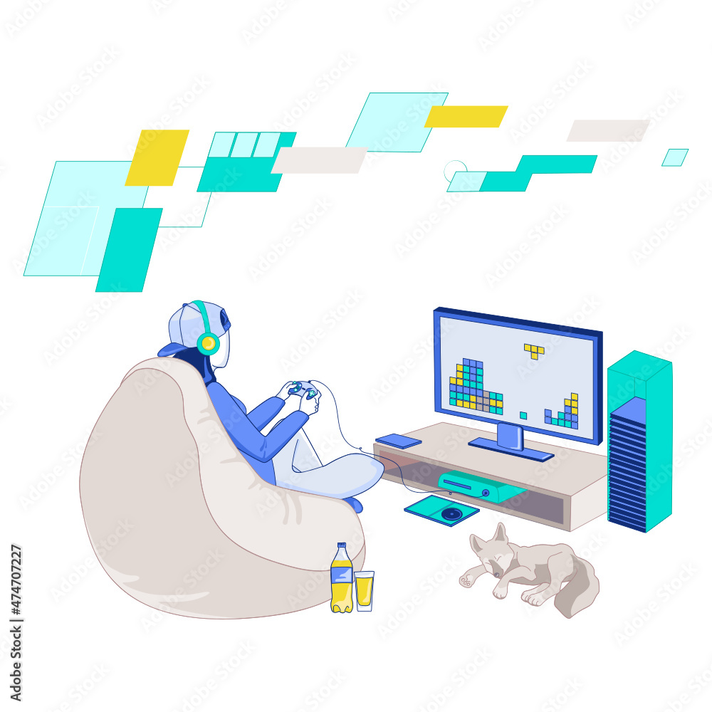 Obraz premium A girl plays video games on a console