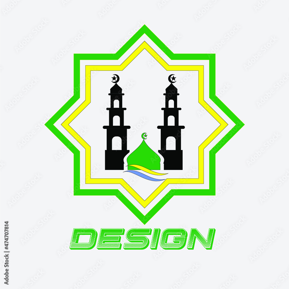 Logo design template, with two minarets and a mosque dome
