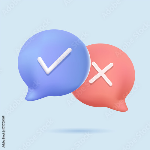 Assignment tasks icon. Speech bubbles with marks. 3d vector illustration.