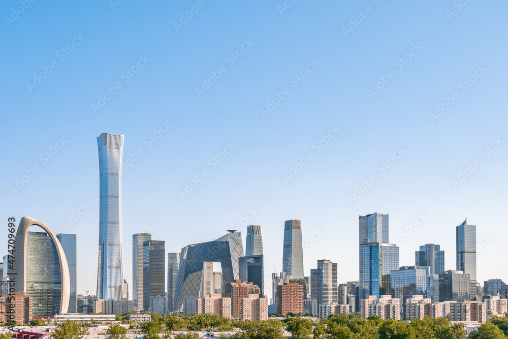Sunny scenery of high-rise buildings in Beijing CBD, China