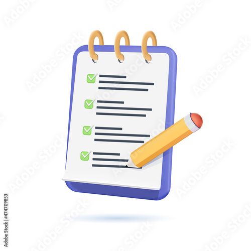 Assignment target icon. Clipboard, checklist, document symbol. 3d vector illustration. Project task management. photo