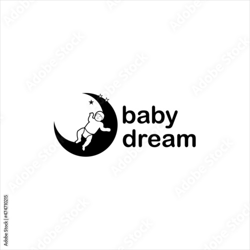 Baby Sleep Dream Logo Design . Cute Illustration of Night Sky, Stars, and Moon for Kids and Newborn Care