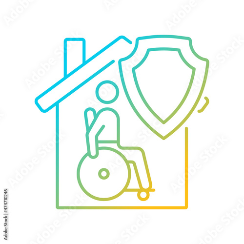 Mortgage disability insurance case gradient linear vector icon. Medical care insurance program policy. Thin line color symbol. Modern style pictogram. Vector isolated outline drawing