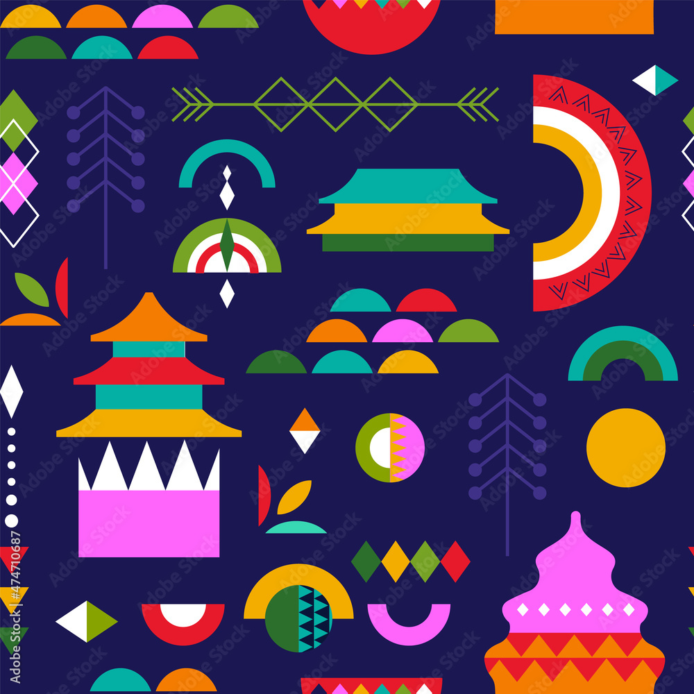 Fototapeta premium Chinese New Year abstract folk seamless pattern
