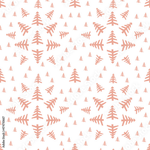 Sketch Christmas Tree Seamless Pattern, New Year Background