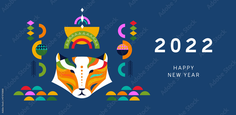Chinese New Year 2022 folk art cartoon tiger card Chinese New Year 2022 folk art cartoon tiger card