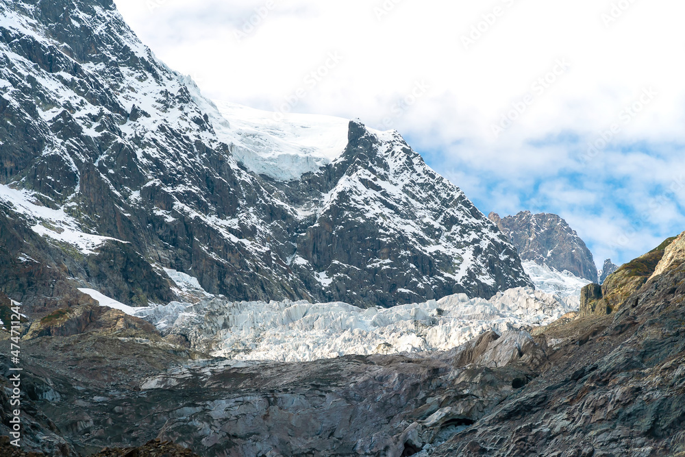 Close-up of a beautiful landscape on the Chalaadi glacier on an autumn day in the Svaneti region, Mestia, Georgia.