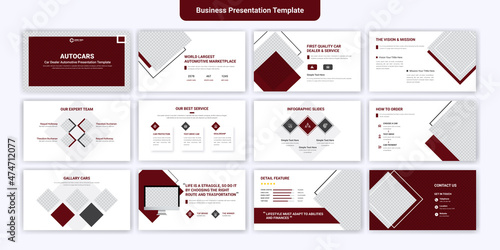 Automotive business PowerPoint presentation slides template design. Use for modern keynote presentation background, brochure design, website slider, landing page, annual report, company profile