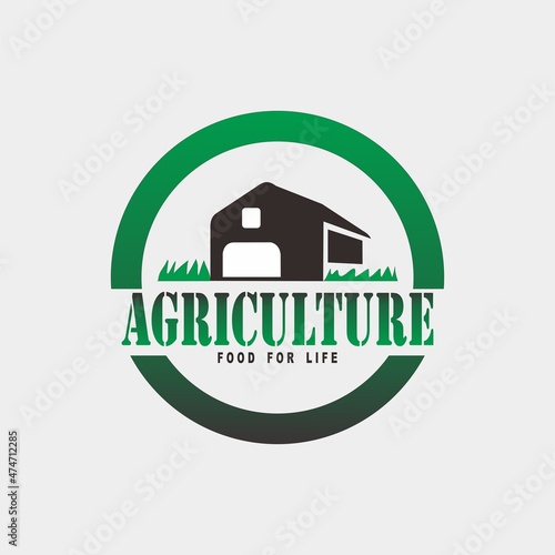 Logo design template, with warehouse and circle for harvest