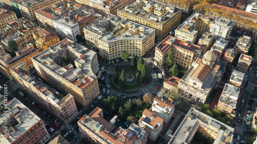 Foto de Aerial drone photo of iconic round Piazza dei Quiriti with