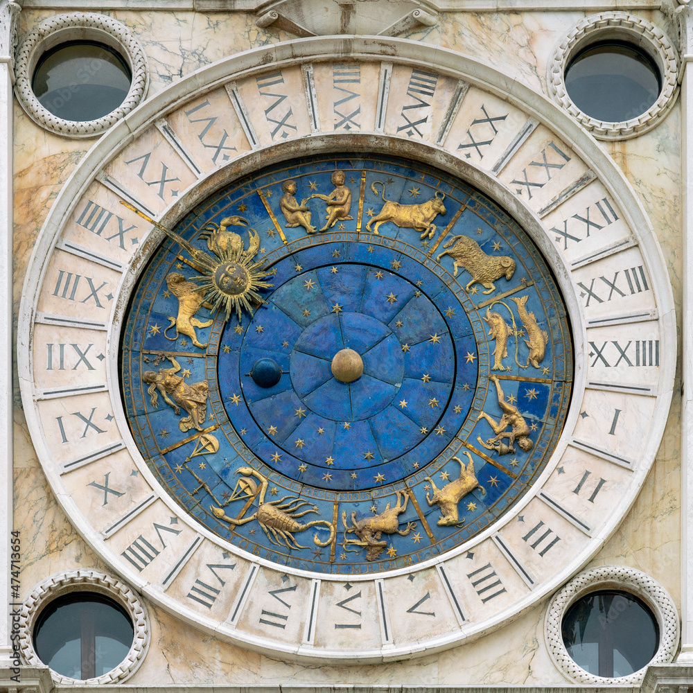 Astronomical clock in Venice with zodiac signs - San Marco Clocktower Orologio 