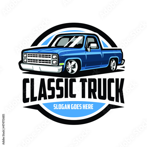 Classic hot rod truck restoration emblem ready made logo design concept