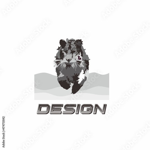 Logo design template, with a tiger running on water