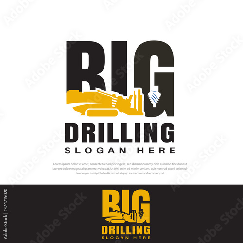 Vector Big Drilling Contractor design logo.heavy equipment illustration for construction company