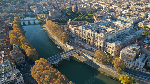 Aerial drone photo of iconic Cassation court Palace of justice, the highest supreme court of Italy next to famous piazza Cavour, Rome historic centre
