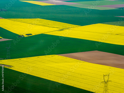 vue aérienne de champs de colza dans les Yvelines en France