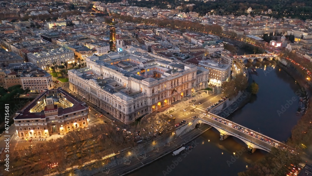 Aerial drone photo of iconic Cassation court Palace of justice, the highest supreme court of Italy next to famous piazza Cavour, Rome historic centre