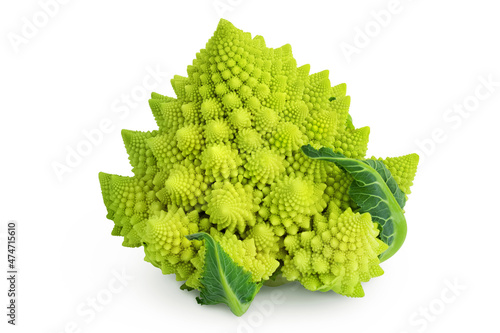 Romanesco broccoli cabbage or Roman Cauliflower isolated on white background with clipping path and full depth of field photo