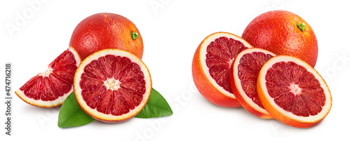 Blood red oranges isolated on white background full depth of field  Set or collection