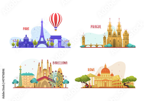 Set of vector illustration,  landmark world, travel
