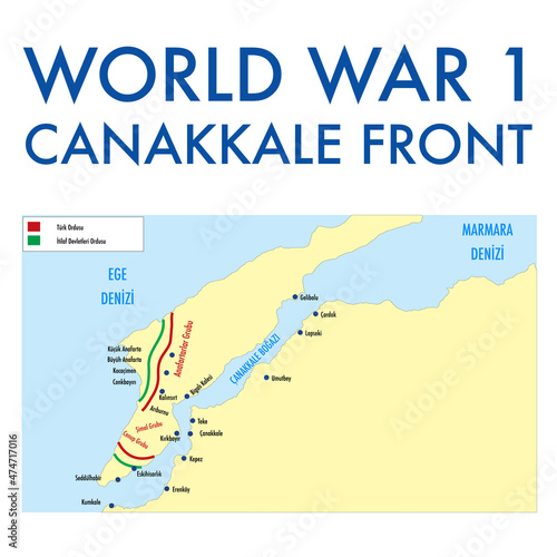 World War I Canakkale Front Map