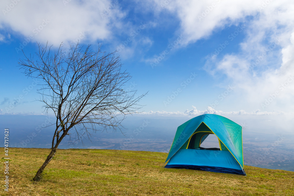 Tent camping with blue sky in morning time