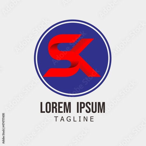 Red initial letter S and K logo design with circle