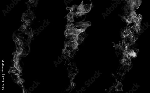 swirling movement of white smoke group, abstract line Isolated on black background 