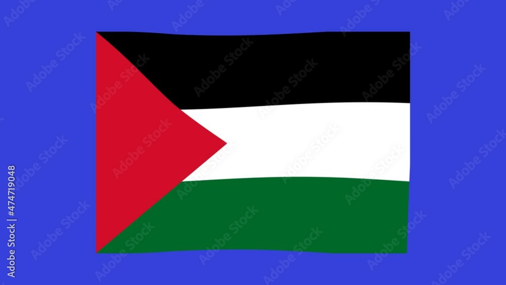 Loop animation of the flag of Palestine waving with a blue chroma key background Loop animation of the flag of Palestine waving with a blue chroma key background