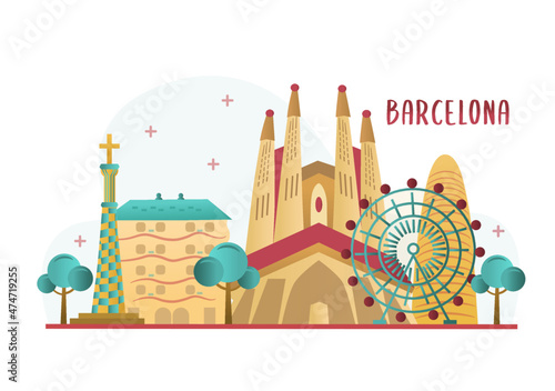 Barcelona, landmark, vector illustration