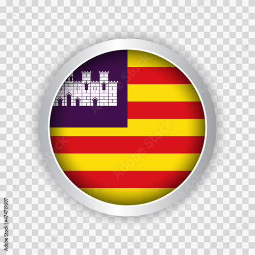 Flag of Balearic Islands of Spain on round button on transparent background element for websites.