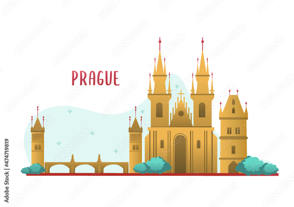 Prague, landmark, vector illustration