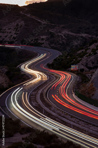 A long exposure of A7 highway in Costa Blanca just after the sunset, Alicante province, Spain