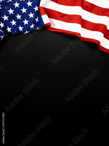 United States flag on black background. Memorial Day, 4th of July, Labour Day, Veteran's Day concept photo