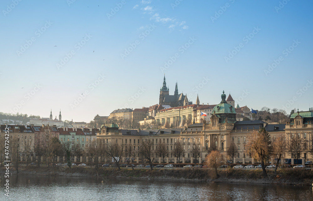 View of Prague Castle and Straka Academy (parliament building)